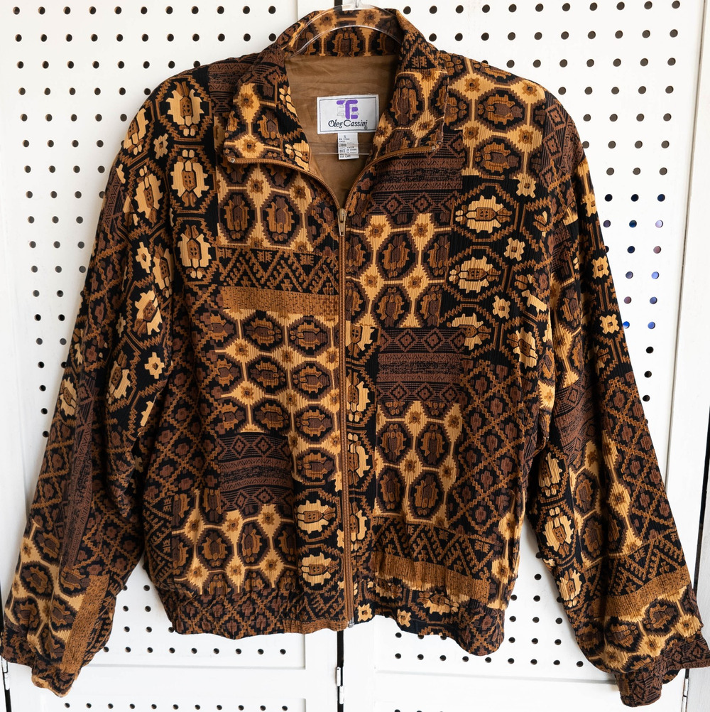 Vintage Oleg Cassini Team Effort 100% Silk Jacket Womens SIZE S